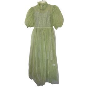 BEULAH Light green & white polka dot layered tulle dress